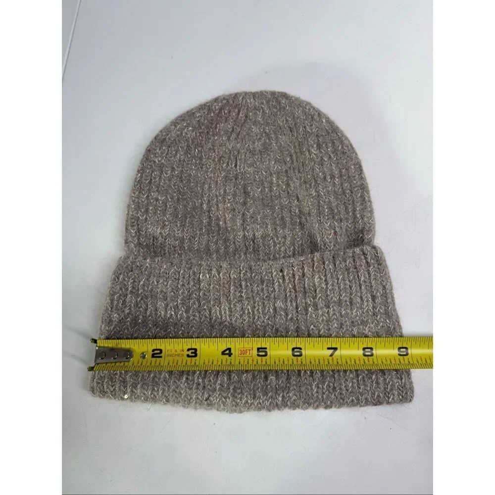 Women’s Tan Lurex Trim Beanie Hat Knit One Size Adult